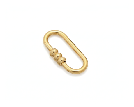 Gold oval carabiner charm clasp, with threaded screw fastening, made from tarnish proof waterproof surgical stainless steel