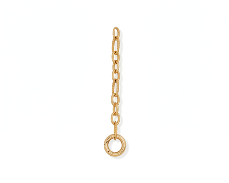Gold charm necklace drop extender chain, made from tarnish proof waterproof surgical steel, on a white background