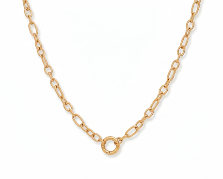 Chunky Gold Rope Twist Charm Necklace, made from affordable waterproof tarnish proof surgical steel, on a white background