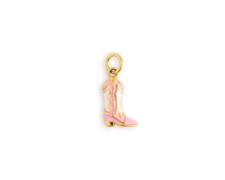 Pink enamel cowgirl boot charm in gold | Affordable, waterproof, tarnish proof personalised surgical steel jewellery Australia