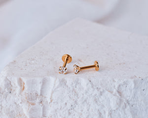 Crystal stud earrings Gold - White Zircon or Emerald Green