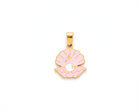 Pearl Shell enamel pink charm gold | Affordable waterproof tarnish proof personalised surgical steel jewellery Australia Beach Gym Swim