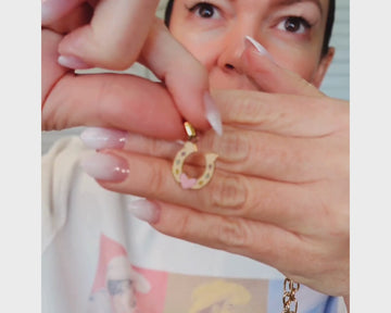 Gold Charm Bracelet with colourful enamel Horseshoe, Cowgirl Boot and initial charms. Made from tarnish proof waterproof surgical steel